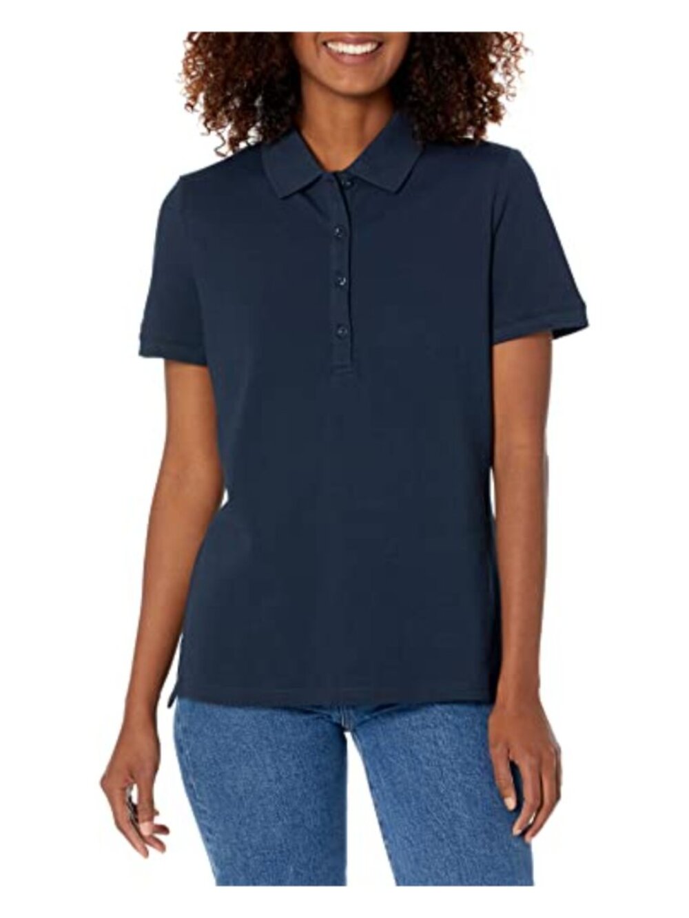 Women's Short-Sleeve Polo Shirt Cotton Stretch Classic Button